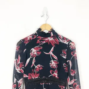 Nicholas French Floral Mini Dress Size 2 Silk Long Sleeve Ruffle Aline High Neck thumbnail 5
