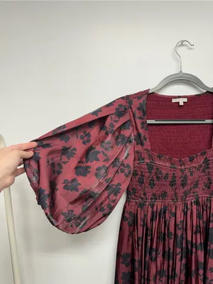 Heart of Mine Burgundy Floral Midi Dress with Puff Sleeves thumbnail 9