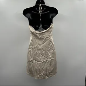 Zara Satin Ruched Beige‎ Halter Tie Shift Mini Slip Dress Size M NWT thumbnail 6