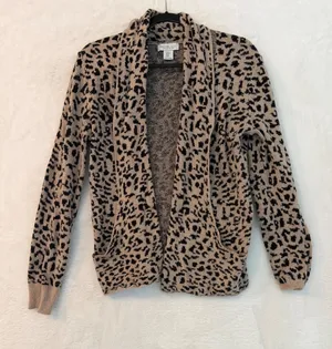 Rachel Zoe Womens Leopard Print‎ Open Front Cardigan Shawl Collar Medium thumbnail 1