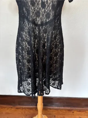 All That Jazz Vintage Witchy Goth Black Lace Short Sleeve Sheer Skater Dress thumbnail 3