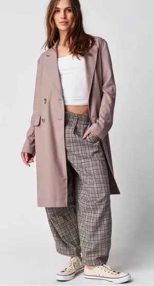 Free People Mauve Longline Blazer Trench Double-Breasted Size M thumbnail 1