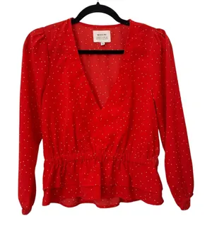 MCGUIRE Polka Dot‎ Peplum Blouse Red Small thumbnail 1