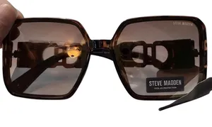 NWT Steve Madden Oversized Square Sunglasses Brown‎ Tortoise Gold Chain Bling thumbnail 1