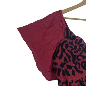 Sanni Embroidered Floral Peplum Flutter Sleeve Top Burgundy Boho Size XL thumbnail 4