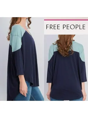 We The Free People Size S Womens Two Tone V Neck Oversized Baseball Tee Top Boho thumbnail 2