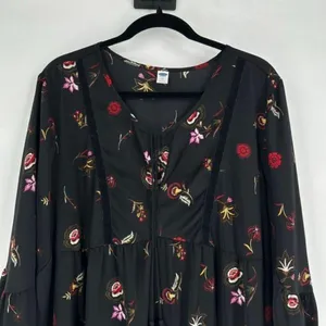 Old Navy Womens Floral Long Sleeve Velvet Trim Peasant Swing Dress Black Size XL thumbnail 9