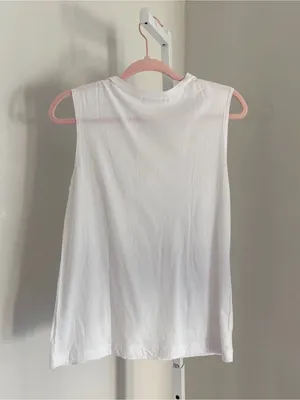 LNA Double Cut Tank Sleeveless White Tee Shirt Style Top with Neck Slits Sz Med thumbnail 3