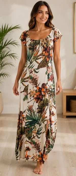 Lascana for Venus Women's Tropical Floral Maxi Boho Vacation Cruise Beach Dress thumbnail 1
