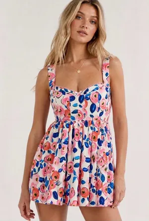 For Love and Lemons Gianna Mini Dress Floral Sleeveless Dress NWT Size Medium thumbnail 1