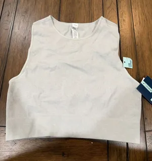 DSG Cream Ribbed Sleeveless Crop Tank thumbnail 1