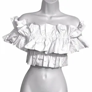 DO + BE White Ruffle Off/On the Shoulder Smocked Crop Top NWT Size Small‎ thumbnail 3