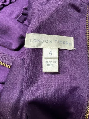 London Times Purple‎ Sheath Dress With Ruffled Cap Sleeves thumbnail 4
