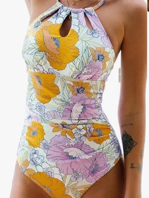 Cupshe Pastel Floral One-Piece Swimsuit in Lavender and Orange thumbnail 5