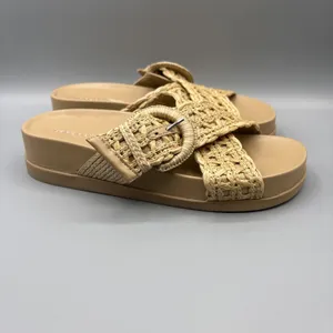 Marc Fisher Welti Slides Size 8.5 Mules Woven Raffia Buckle Boho Platform Sandal thumbnail 4