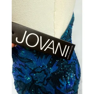 Jovani 08459 Royal‎ Blue Sequin Floral High Slit Mermaid Prom Gown NWT Size 0 thumbnail 7