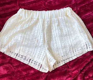 Sage White Lace Shorts Made in USA Elastic Waist Lined Openwork Size Small thumbnail 1
