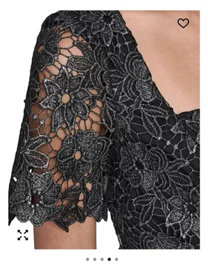 Eliza J Petite Black and Silver Square Neck Lace Fit and Flare Dress Size 10 P thumbnail 4