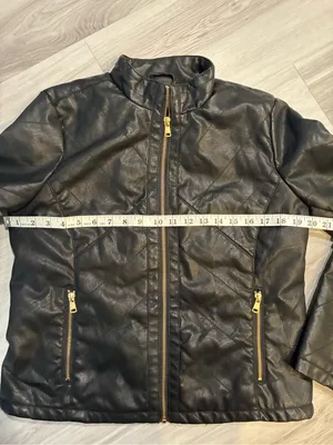 Black‎ Faux Leather Zip Jacket with Gold Hardware thumbnail 2