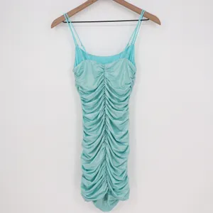 Lucy In The Sky Mini Dress Womens Small Aqua Ruched Scoop Neck Spaghetti Strap thumbnail 5