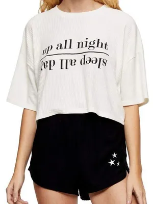 Topshop Up All Night Thermal Short Pajamas in Cream, Size 12 thumbnail 1