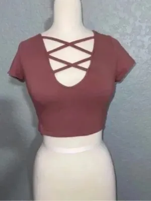 Charlotte Russe Women's Mauve Short Sleeve Crop Top thumbnail 1