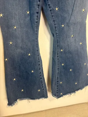 Judy Blue Dark Blue embroidered Star Accent super Flare bell bottom Jeans 20w thumbnail 4
