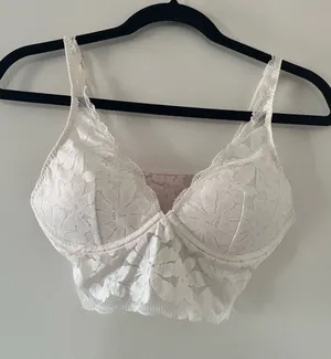 Pink Victoria's Secret White Floral Lace Underwire Bustier Bralette Medium thumbnail 1