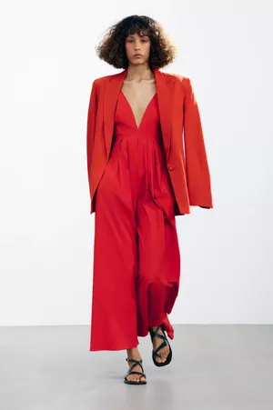 Zara long red maxi dress ZW collection flowy corset elegant evening wedding thumbnail 12