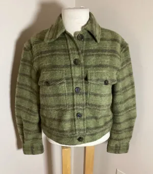 Wilfred Free Green Striped Wool Crop Coat Jacket Size XS thumbnail 1