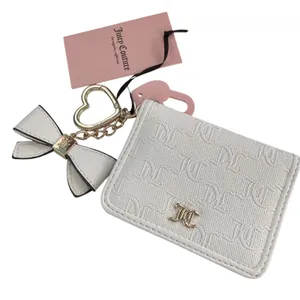 Juicy Couture White Monogram Card Case‎ Bow Heart Keychain Wallet Y2K NWT thumbnail 1