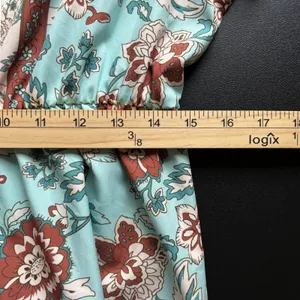 Bohemian Floral Long Sleeve Peasant Dress XL‎ Cottagecore Turquoise Rust Hippie thumbnail 6
