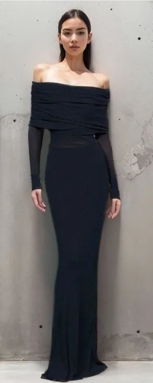 Commense Black Off-Shoulder Long Sleeve Maxi Dress thumbnail 1