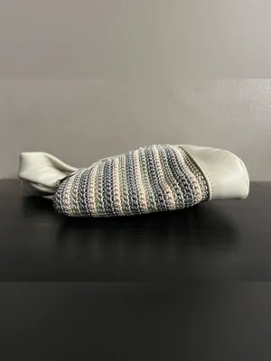 The Sak White Gray Seafoam Striped Crochet Tote Bag Leather Trim Mini Tote Purse thumbnail 10