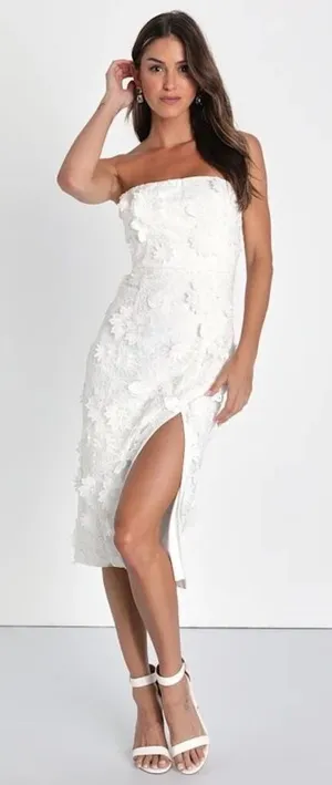 Lulus Elevated Sensation 3D Floral Embroidered Midi Dress in White Medium thumbnail 1