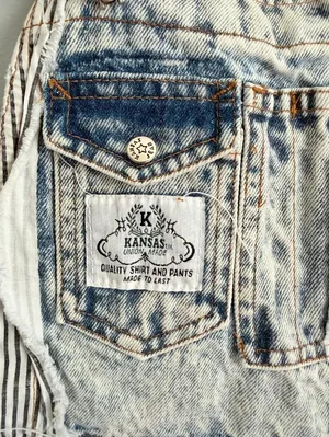 Vintage Kansas Jeans Acid Wash Patchwork Denim Shortalls M thumbnail 2