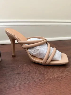 Nude Square Toe Padded Strappy Heel Sandals Tan Size 7.5 thumbnail 4