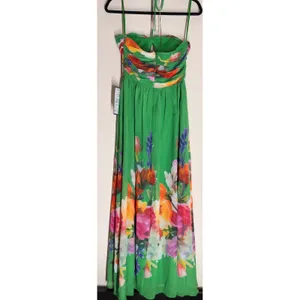 Betsy & Adam Green Floral Placement Print Tie Neck Maxi Dress A26401 GNM Size 8 thumbnail 3
