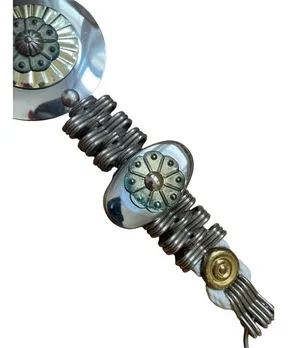 Vintage Boho Statement Belt White Leather Silver Mixed Metal Medallion thumbnail 1