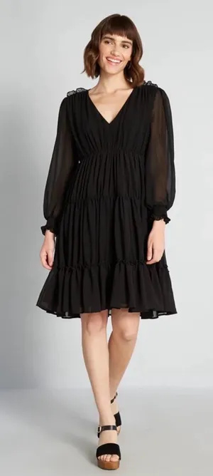 ModCloth Cheers for Tiers Black Chiffon Whimsigoth Mini Dress 8 Romantic Goth thumbnail 1