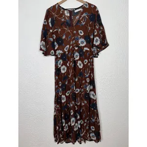Faithfull The Brand Melia Floral Midi Dress Brown Boho Romantic Size XS thumbnail 3