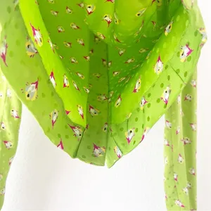 Ungaro Green Floral Satin Twist Front Blouse Puff Sleeve Size 8 thumbnail 7