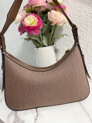 Nine West Brown Canvas Hobo Shoulder Bag with Tassel Charm thumbnail 5