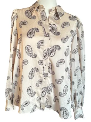 Ann Taylor Cream Paisley Button-Down Blouse Top M thumbnail 2