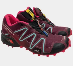 Salomon Women's Trail Running Shoe - Burgundy with Pink and Aqua Accents thumbnail 1