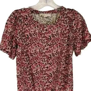 Michael Kors Women's Floral Print Blouse S Multicolor Ruffle Peplum Top thumbnail 2
