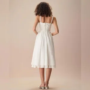 RIHOAS The White Ruched Slip Cotton Midi Dress M thumbnail 3