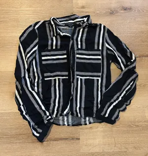 Paper + Tee Black and White Striped Button Up Blouse thumbnail 1