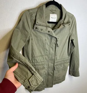 Madewell Fleet Jacket‎ Army Green Cotton Utility Field Jacket Hidden Hood XS thumbnail 2