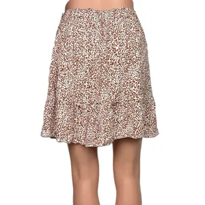 Ann Taylor Loft Brown White Animal Print Tiered Ruffle A-Line Flowy Skirt Size M thumbnail 3